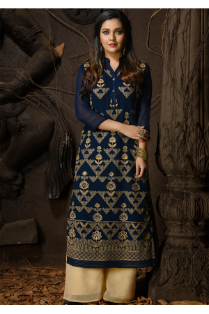 Blue Color Designer Georgette Kurti